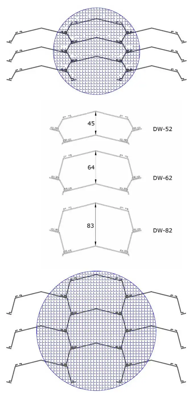 Esquema de lamelas DW-52, DW-62 y DW-82 de Delta Water Treatment